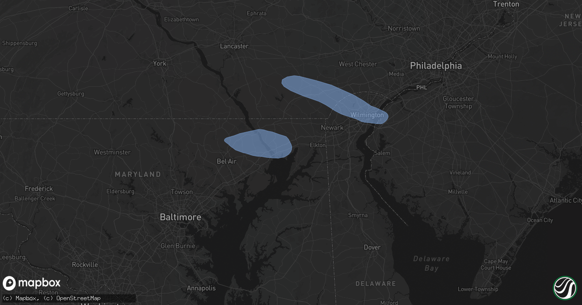 Hail map in Charlestown, MD on August 8, 2026