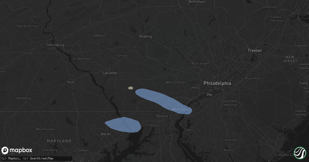 Hail map in Coatesville, PA on August 8, 2026