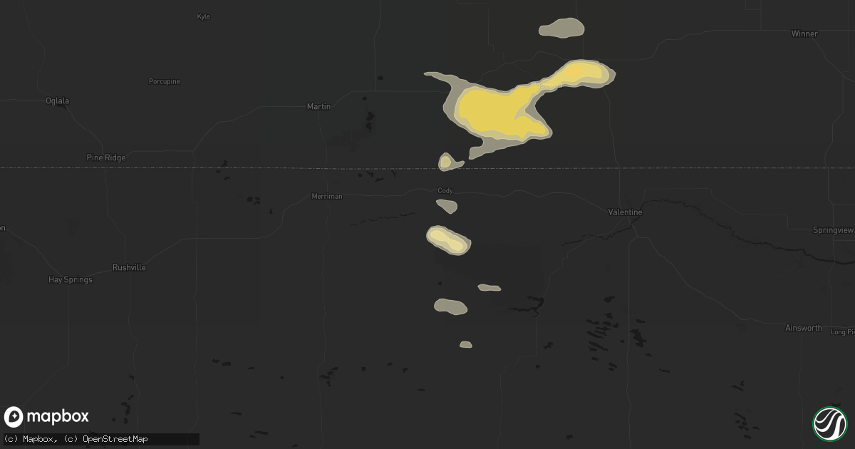 Hail map in Cody, NE on August 8, 2026