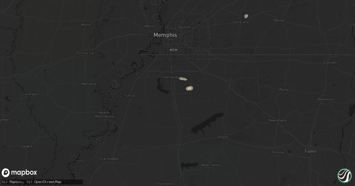 Hail map in Coldwater, MS on August 8, 2026