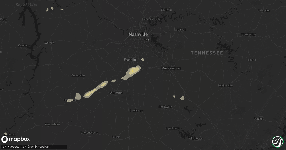 Hail map in College Grove, TN on August 8, 2026