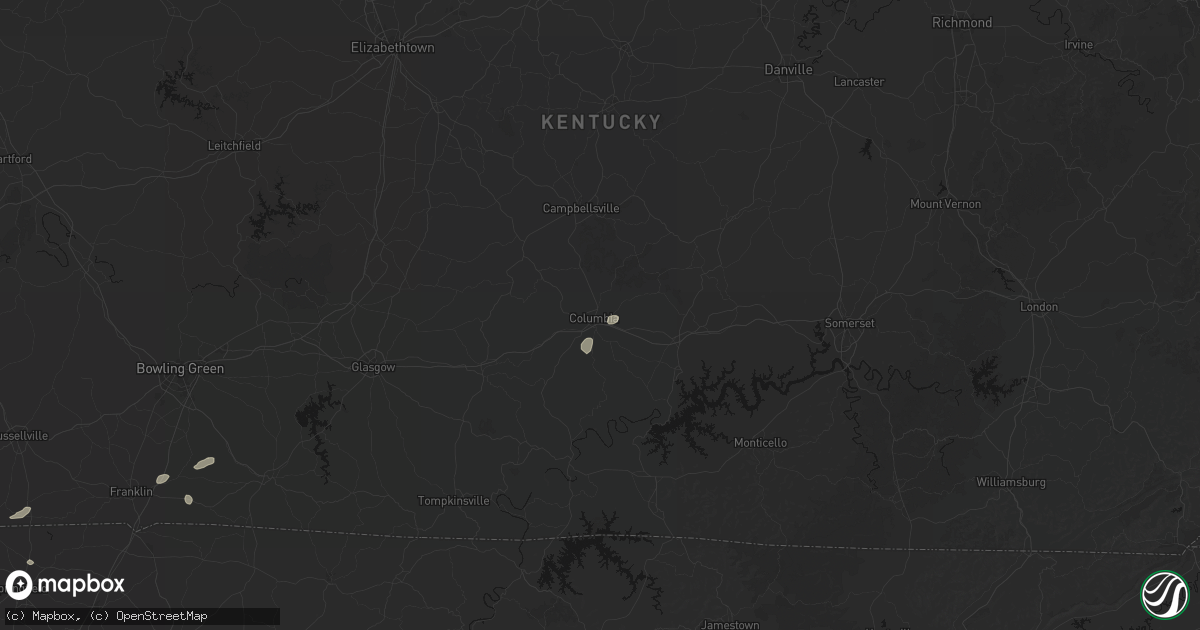 Hail map in Columbia, KY on August 8, 2026