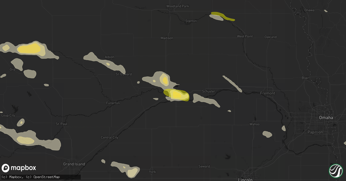 Hail map in Columbus, NE on August 8, 2026