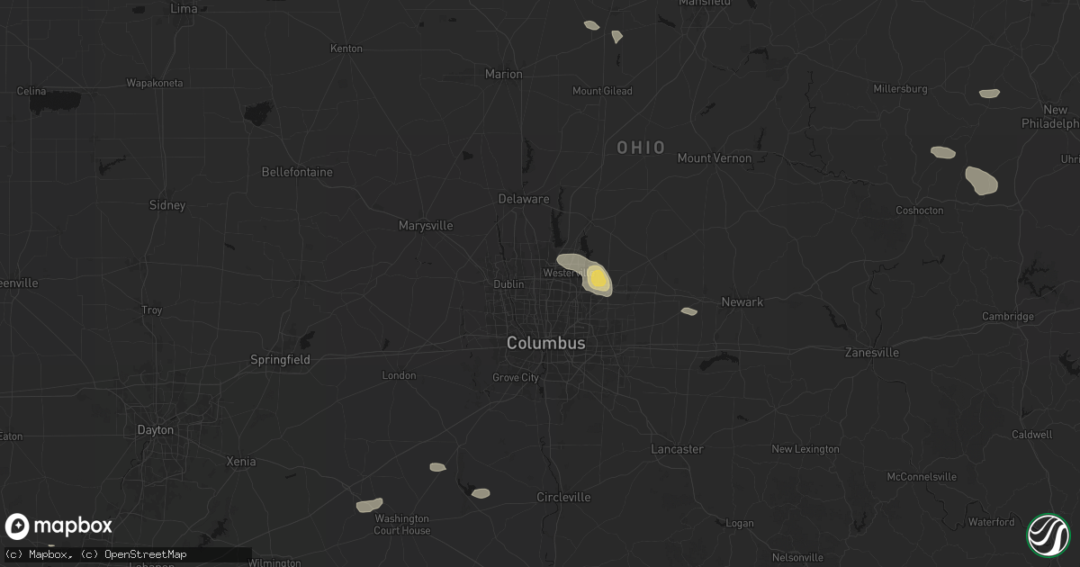 Hail map in Columbus, OH on August 8, 2026