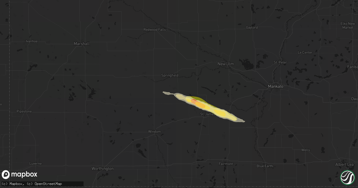 Hail map in Comfrey, MN on August 8, 2026