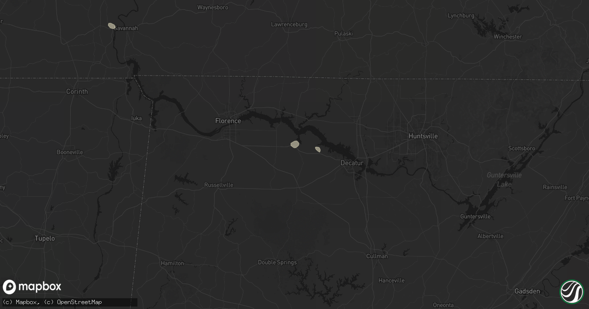Hail map in Courtland, AL on August 8, 2026