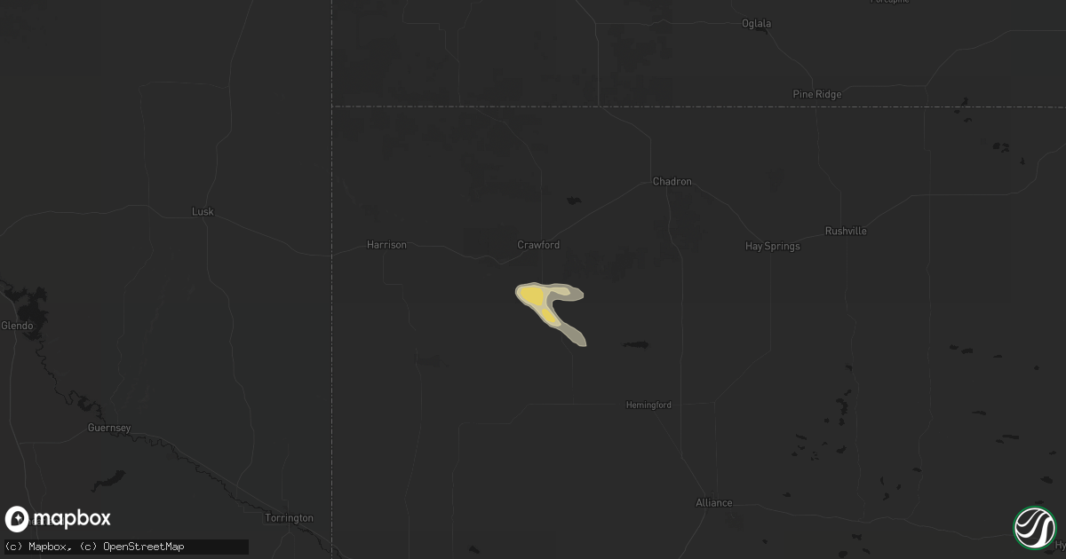 Hail map in Crawford, NE on August 8, 2026
