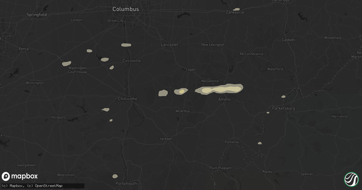 Hail map in Creola, OH on August 8, 2026