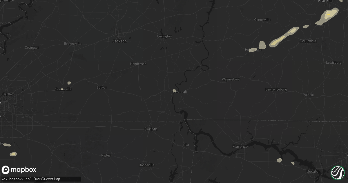 Hail map in Crump, TN on August 8, 2026