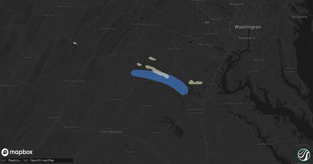 Hail map in Culpeper, VA on August 8, 2026