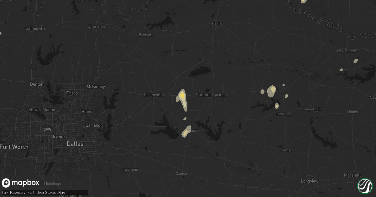 Hail map in Cumby, TX on August 8, 2026