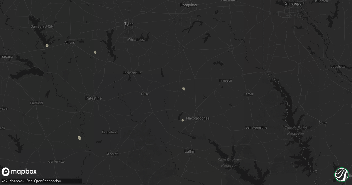 Hail map in Cushing, TX on August 8, 2026