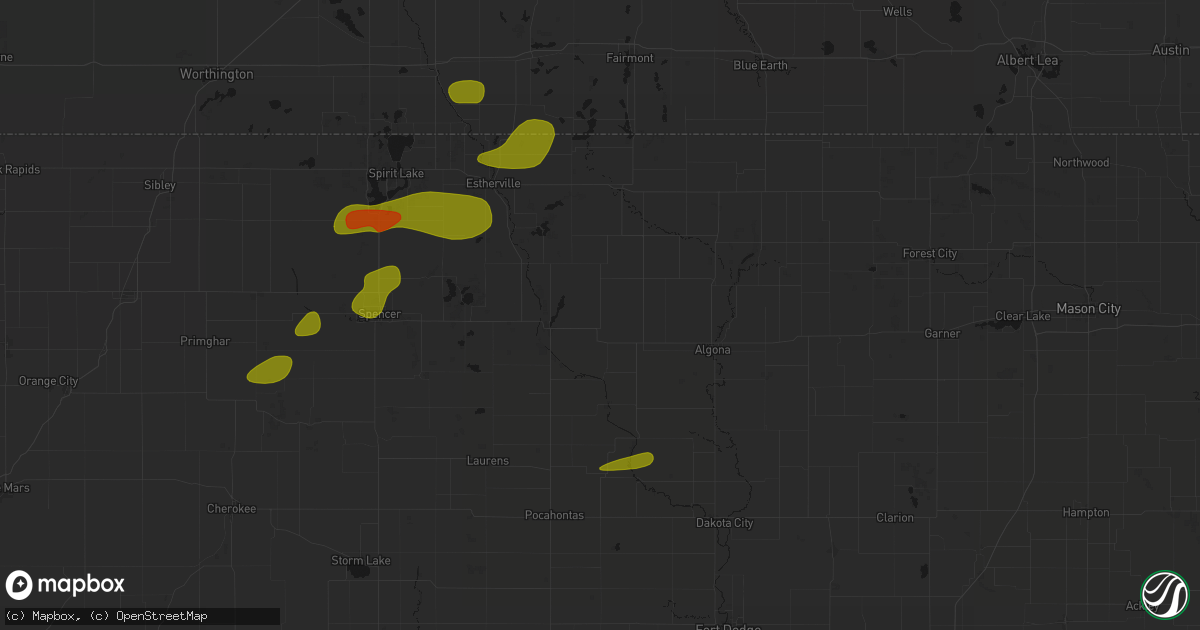 Hail map in Cylinder, IA on August 8, 2026