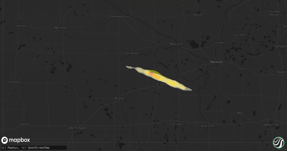 Hail map in Darfur, MN on August 8, 2026