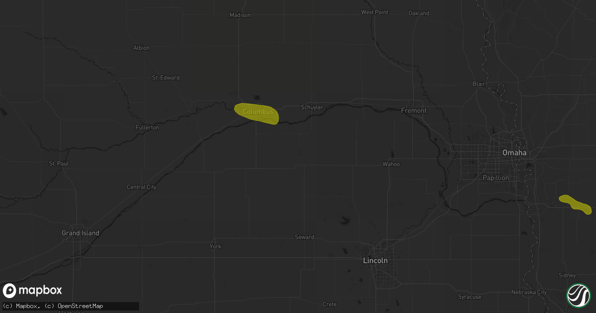 Hail map in David City, NE on August 8, 2026