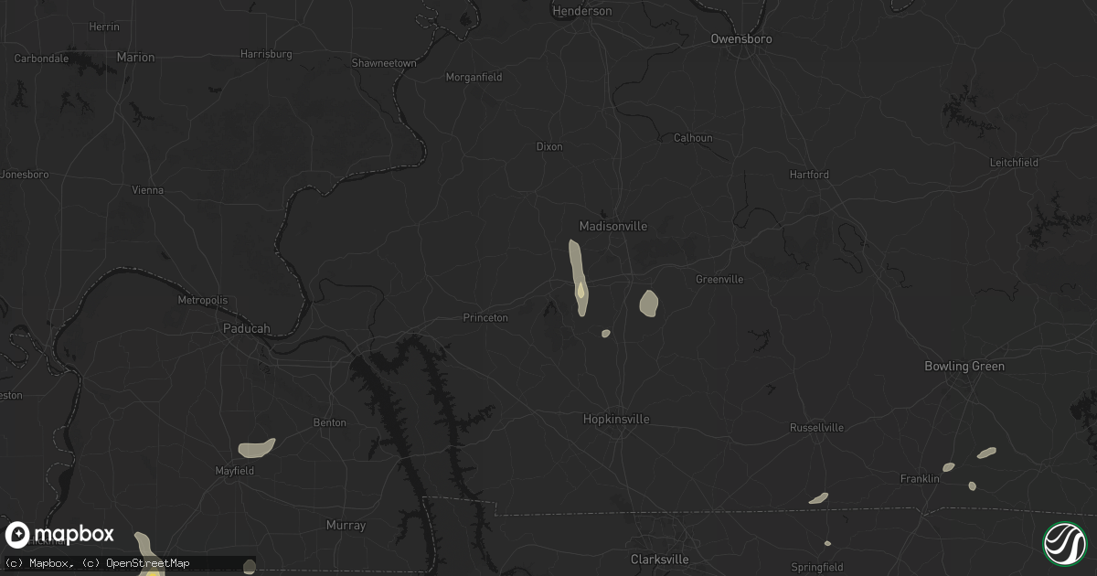 Hail map in Dawson Springs, KY on August 8, 2026