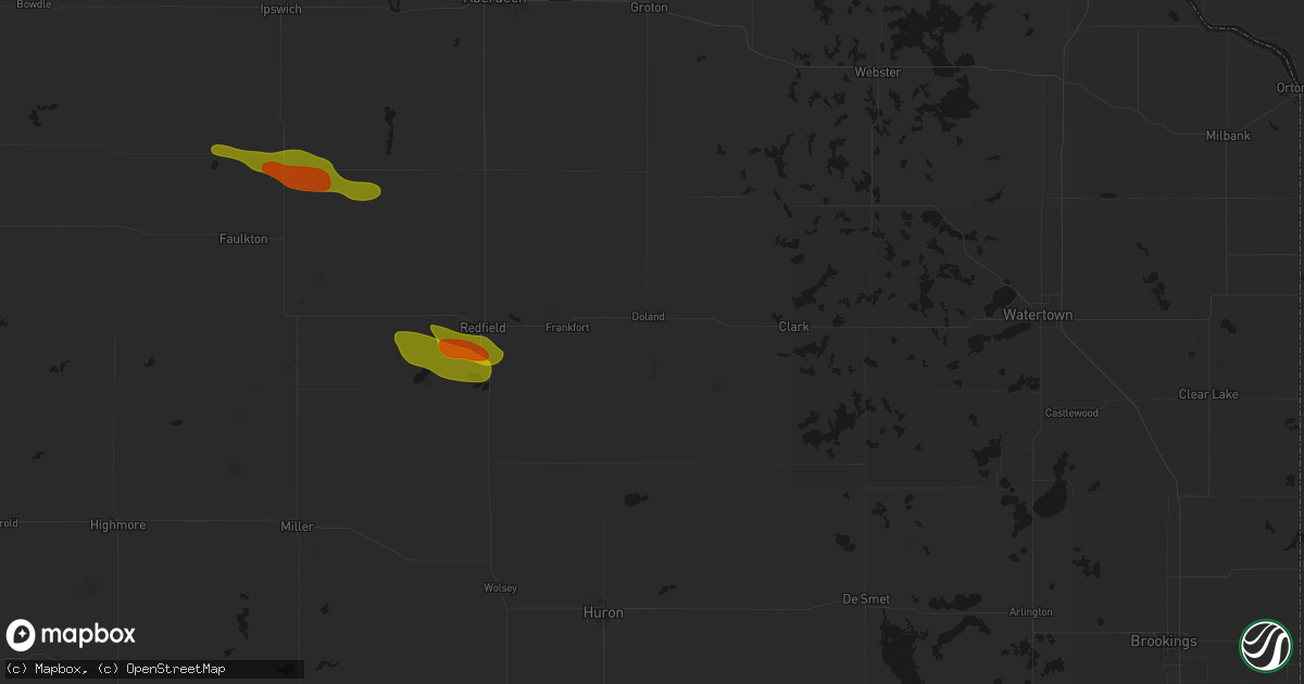 Hail map in Doland, SD on August 8, 2026