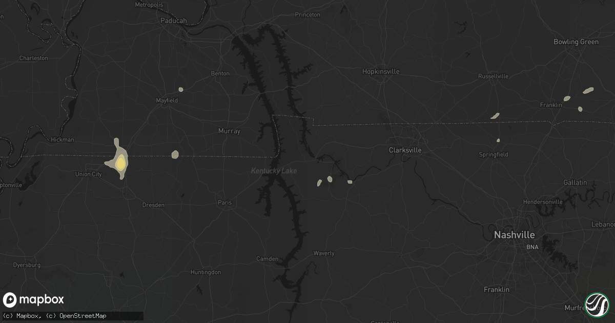 Hail map in Dover, TN on August 8, 2026