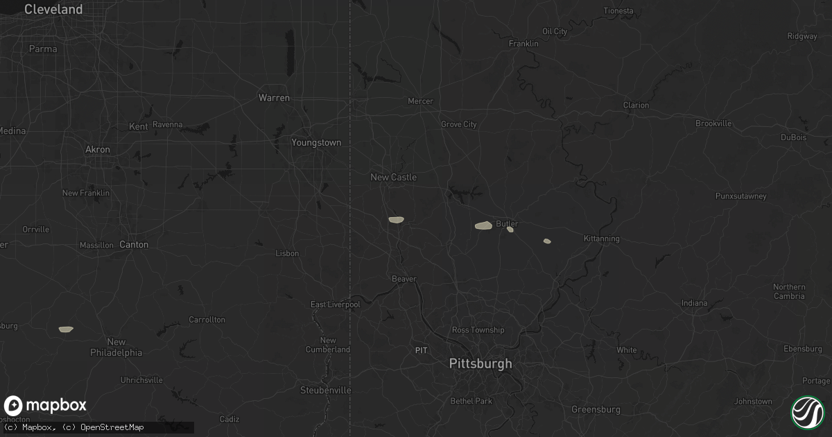 Hail map in Ellwood City, PA on August 8, 2026