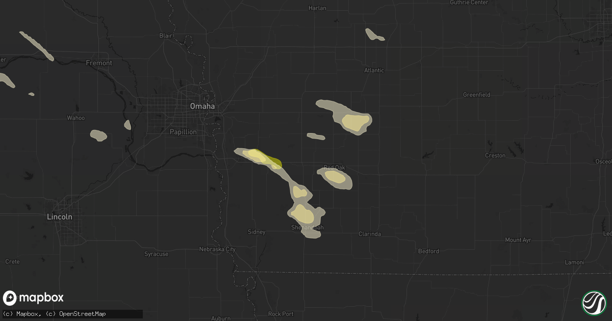 Hail map in Emerson, IA on August 8, 2026