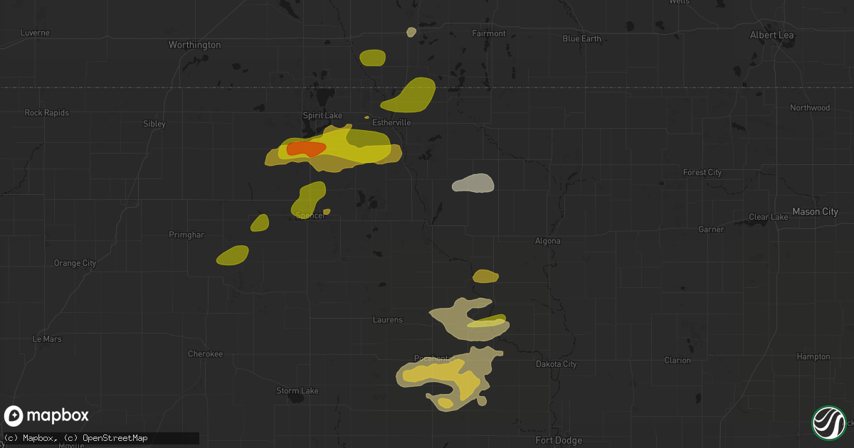 Hail map in Emmetsburg, IA on August 8, 2026