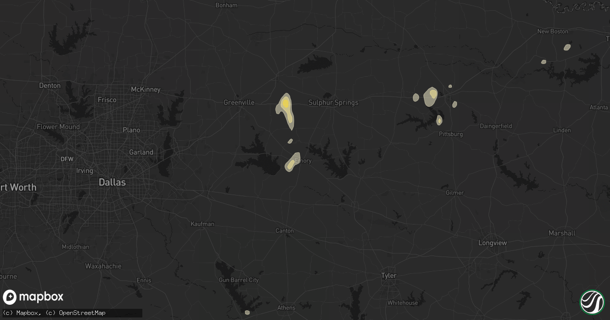 Hail map in Emory, TX on August 8, 2026