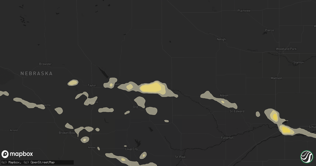 Hail map in Ericson, NE on August 8, 2026