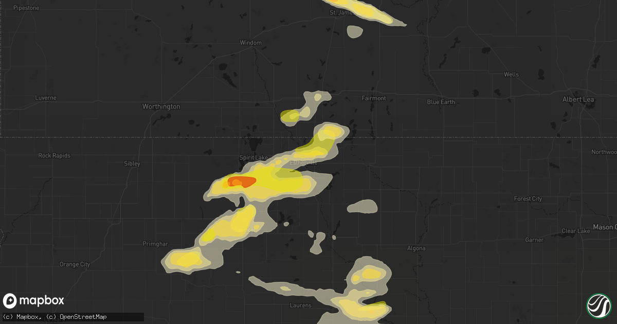 Hail map in Estherville, IA on August 8, 2026