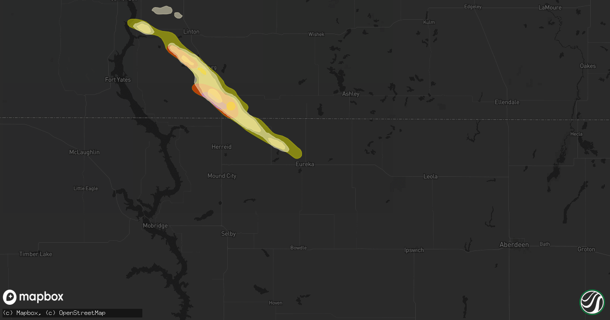 Hail map in Eureka, SD on August 8, 2026