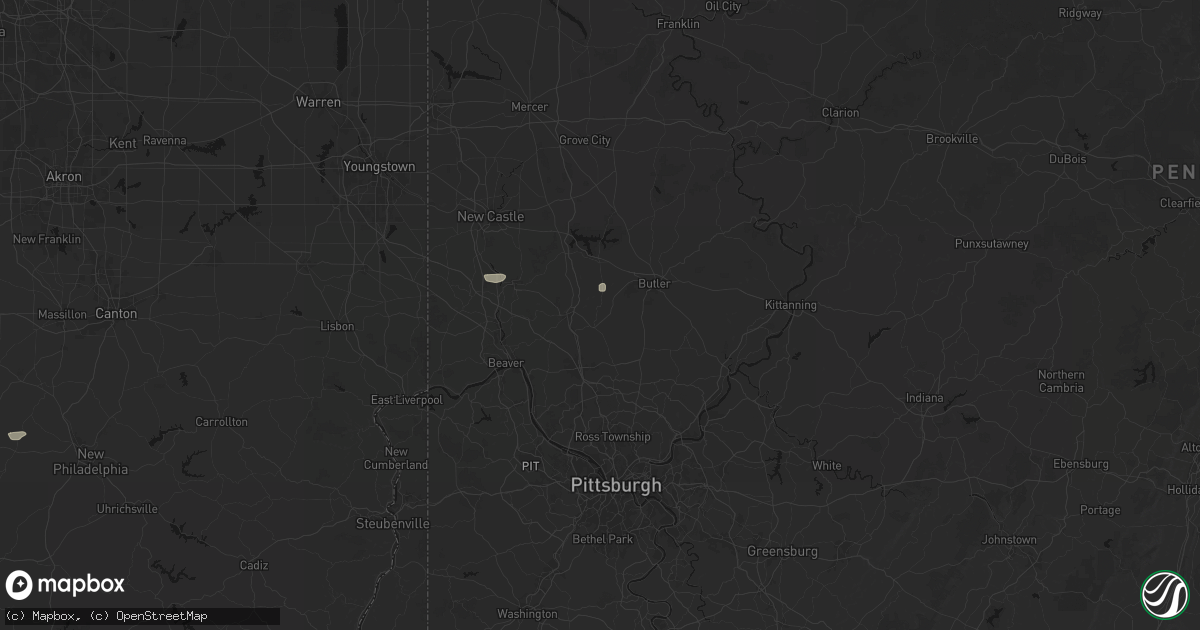 Hail map in Evans City, PA on August 8, 2026