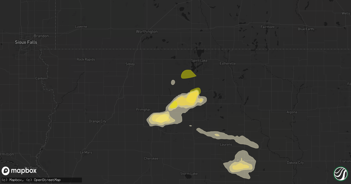 Hail map in Everly, IA on August 8, 2026