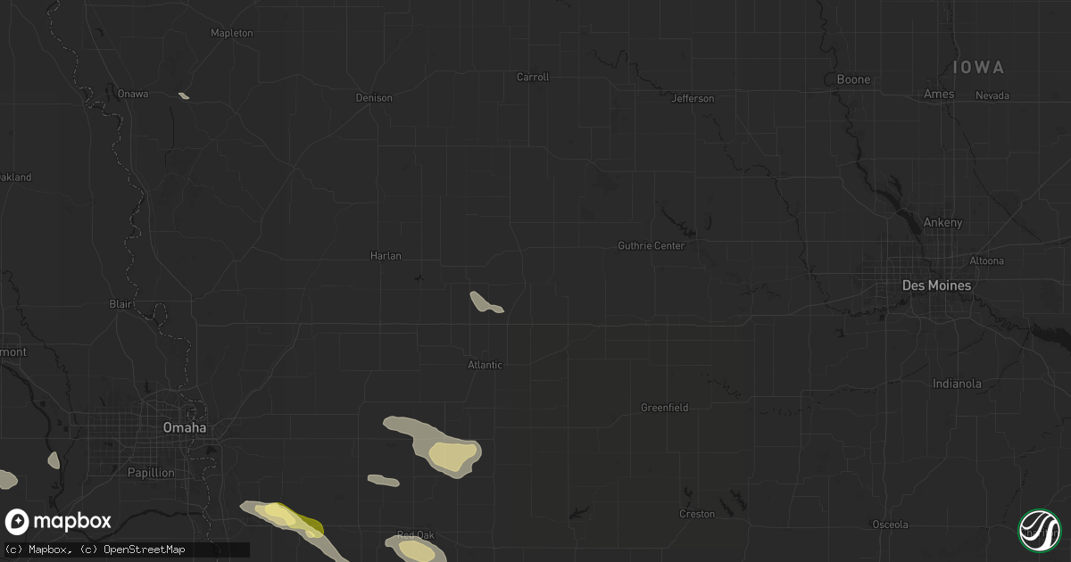 Hail map in Exira, IA on August 8, 2026