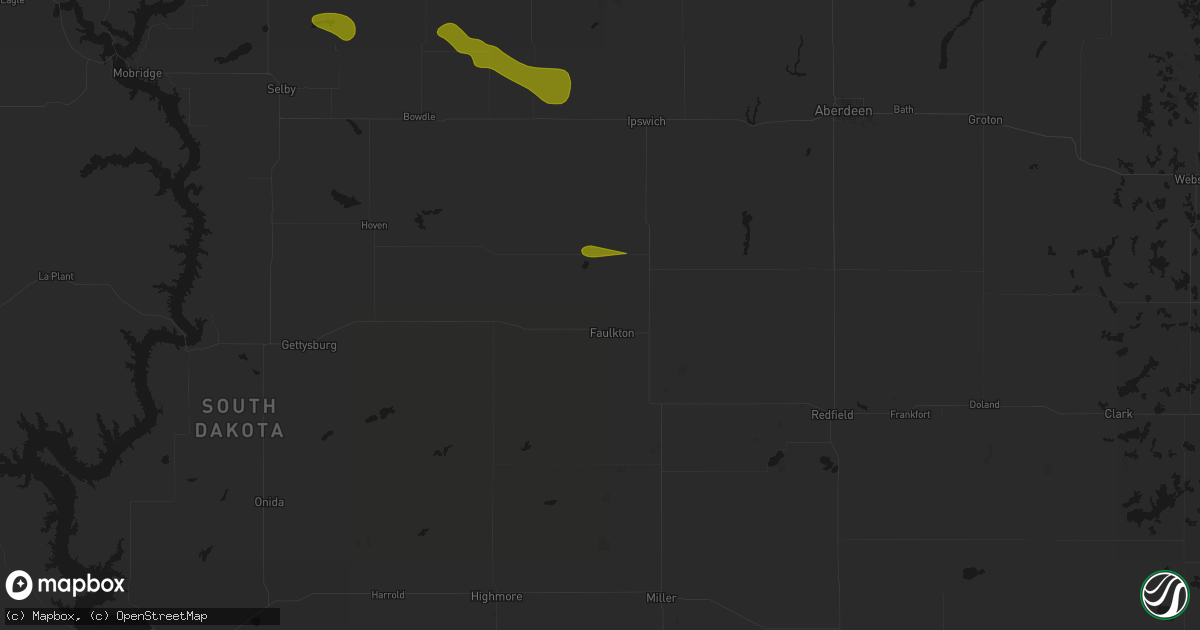 Hail map in Faulkton, SD on August 8, 2026