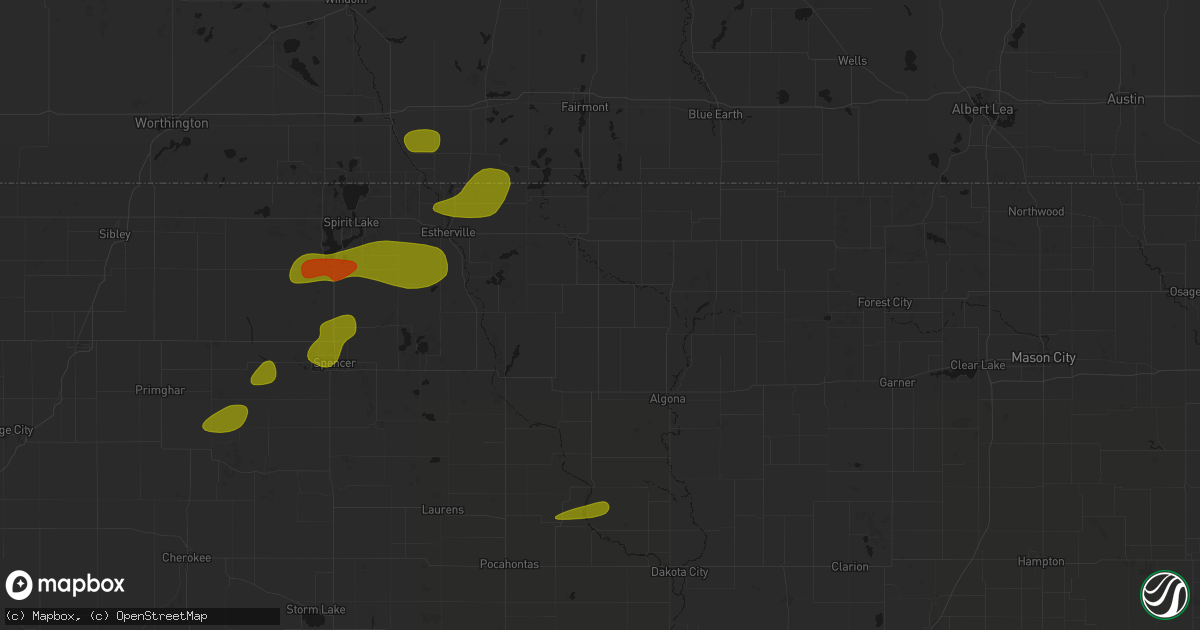 Hail map in Fenton, IA on August 8, 2026