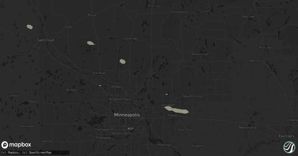 Hail map in Forest Lake, MN on August 8, 2026
