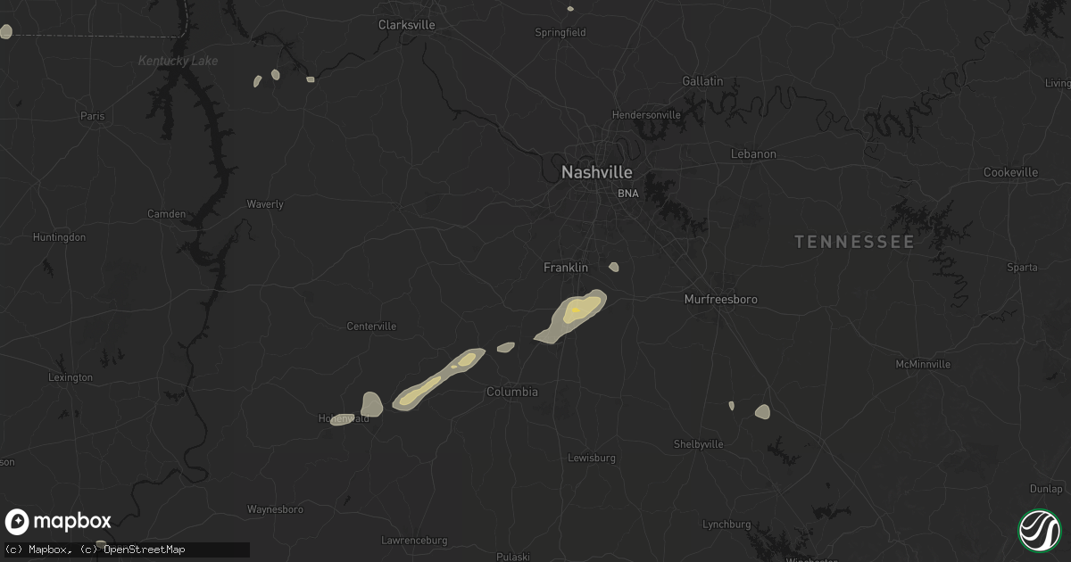 Hail map in Franklin, TN on August 8, 2026