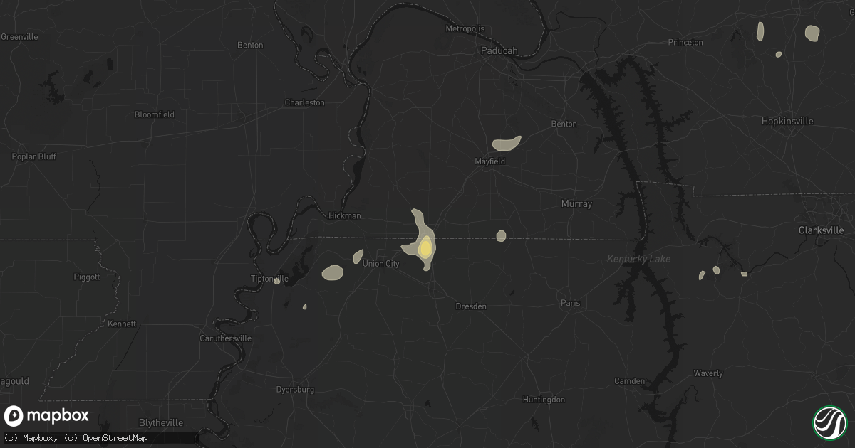 Hail map in Fulton, KY on August 8, 2026