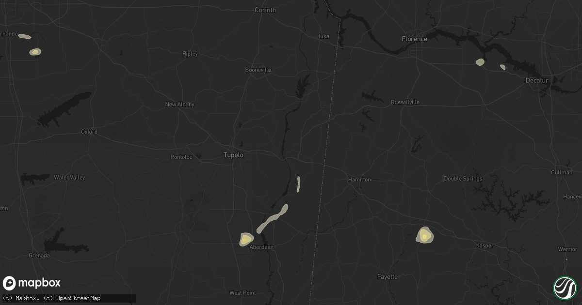 Hail map in Fulton, MS on August 8, 2026