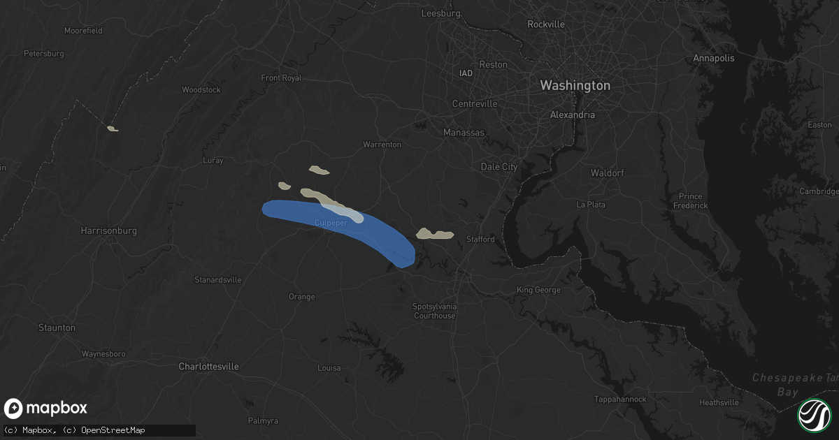 Hail map in Goldvein, VA on August 8, 2026