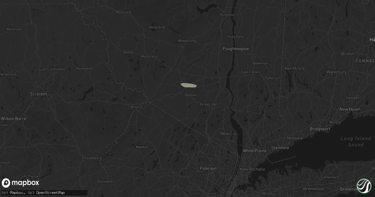 Hail map in Goshen, NY on August 8, 2026