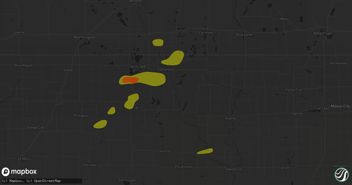 Hail map in Graettinger, IA on August 8, 2026