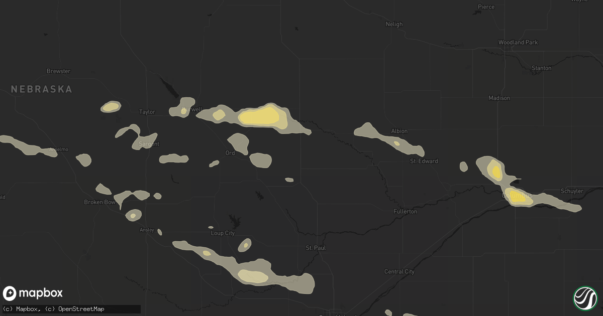Hail map in Greeley, NE on August 8, 2026