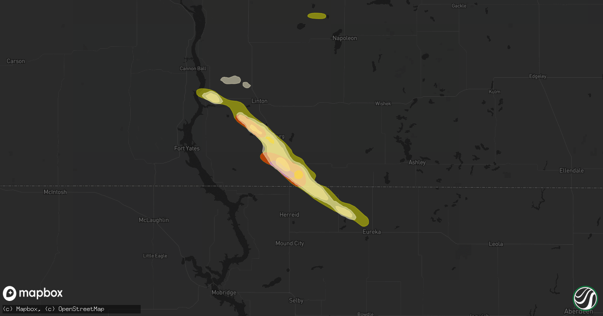 Hail map in Hague, ND on August 8, 2026