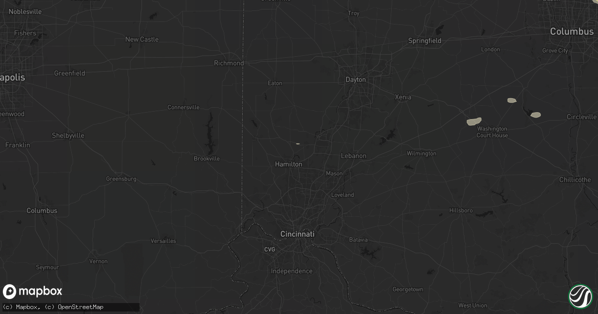 Hail map in Hamilton, OH on August 8, 2026