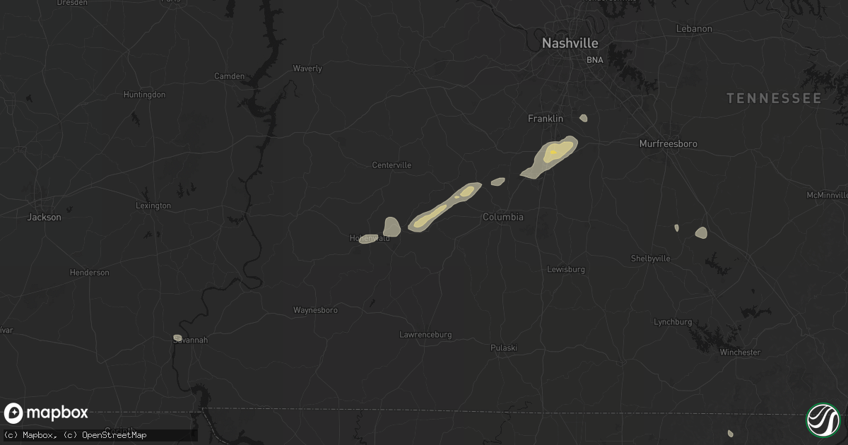 Hail map in Hampshire, TN on August 8, 2026