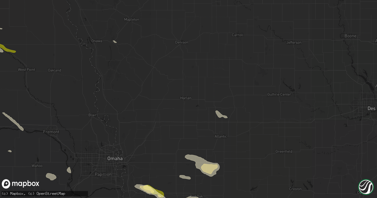 Hail map in Harlan, IA on August 8, 2026