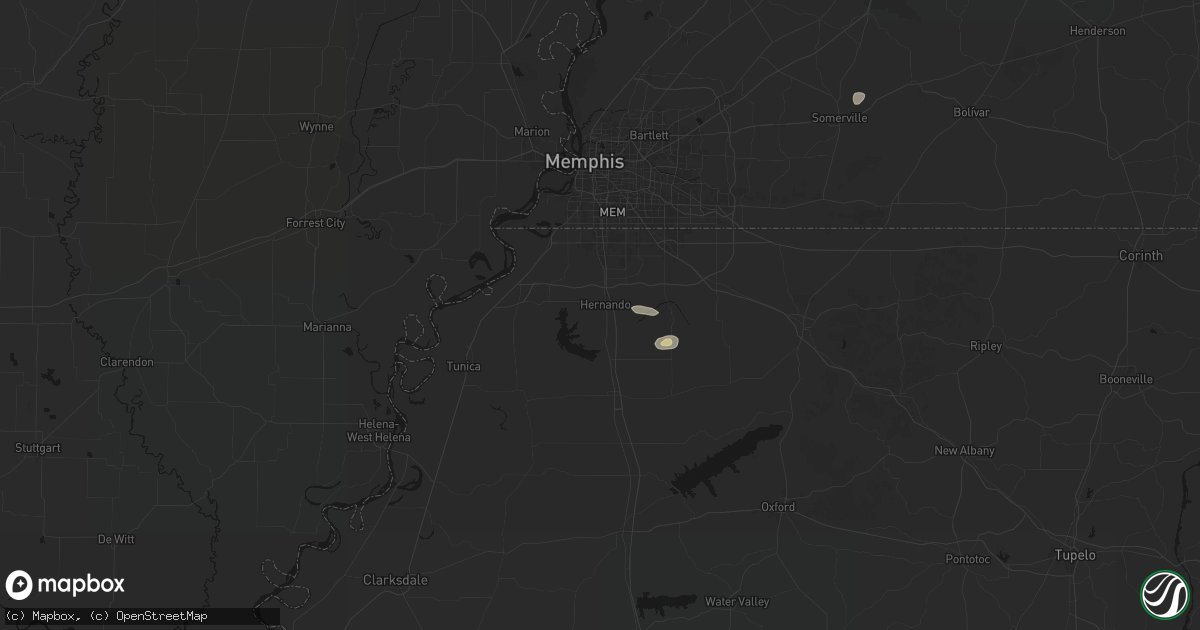 Hail map in Hernando, MS on August 8, 2026