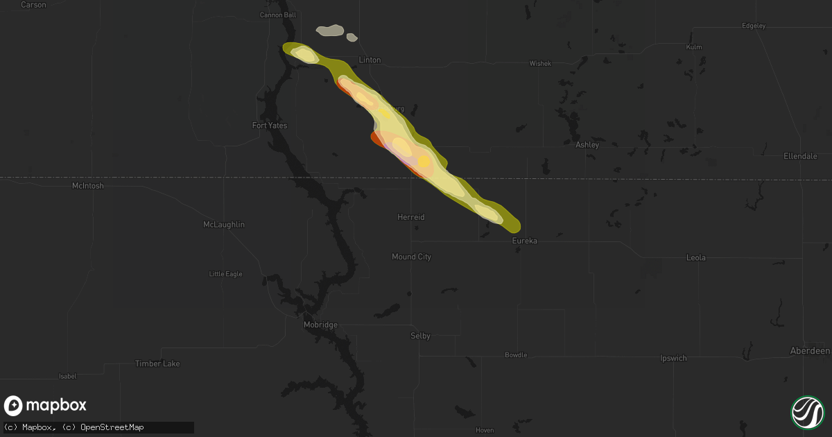 Hail map in Herreid, SD on August 8, 2026