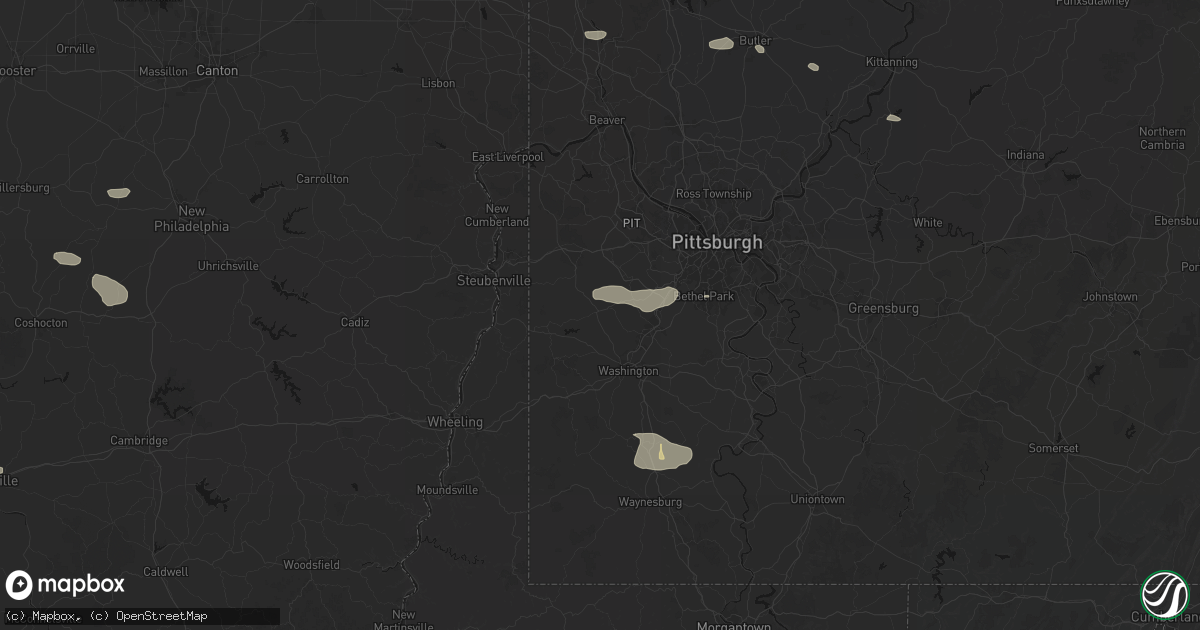 Hail map in Hickory, PA on August 8, 2026