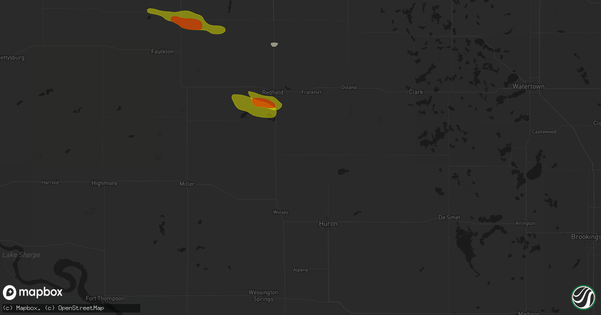 Hail map in Hitchcock, SD on August 8, 2026